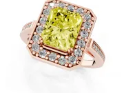 Radiant Cut Halo Engagement Ring Setting for a Fancy Yellow Lab-Grown Diamond | Polished Halo Rim | Rose Gold
