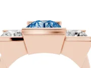 Fancy Blue Round Cut Diamond Three-Stone Channel Set Ring Set in Rose gold with Smooth Polished Band