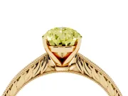 Fancy Yellow Pear Cut Diamond Solitaire Milgrain Engraved Band Set in Yellow gold with Prong Setting