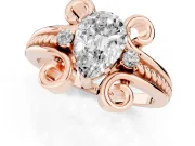 Pear Cut Diamond Twisted Band Solitaire Ring Set in Rose gold with Scroll Prongs