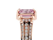 Fancy Pink Emerald Cut Diamond Pavé Split Shank Solitaire Ring Set in Rose gold with Prong Setting