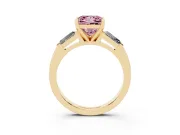 Fancy Pink Princess Cut Diamond Solitaire Ring Set in Yellow gold with Tapered Baguette Side Stones and Prong Setting
