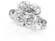 Cushion Cut Floral Engagement Ring Setting | Petal Frame and Side Stones | Platinum
