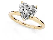 Heart Cut Diamond Solitaire Ring Set in Yellow gold with Thin Band and Prong Setting