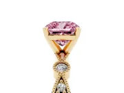 Cushion Cut Vintage Engagement Ring Setting for a Fancy Pink Lab-Grown Diamond | Yellow Gold