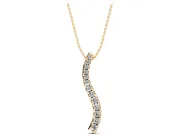 Round Lab-Grown Diamond Graduated S-Wave Pendant Necklace | Shared Prong Row | Yellow Gold