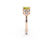 Fancy Yellow Asscher Cut Diamond Solitaire Ring Set in Rose gold with Cluster Accents on Each Side