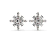 Round Lab-Grown Diamond Snowflake Cluster Stud Earrings | Tapered Baguette Points | Rose Gold