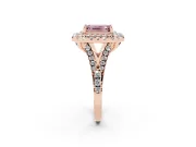 Emerald Cut Halo Split Shank Engagement Ring Setting for a Fancy Pink Lab-Grown Diamond | Pavé Strands | Rose Gold