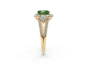 Radiant Cut Scalloped Halo Engagement Ring Setting for a Fancy Green Lab-Grown Diamond | Pear Side Stones | Yellow Gold