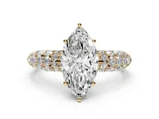Marquise Multi Row Pave Solitaire Engagement Ring Setting | Domed Shoulders | Yellow Gold