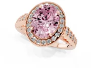 Oval Graduated Milgrain Halo Engagement Ring Setting for a Fancy Pink Lab-Grown Diamond | Rose Gold