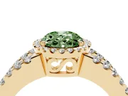 Fancy Green Oval Cut Diamond Halo Ring Set in Yellow gold with Pavé Split Shank and Prong Setting