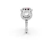 Cushion Cut Three Stone Halo Engagement Ring Setting for a Fancy Pink Lab-Grown Diamond | Platinum