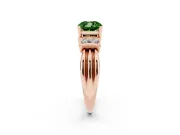 Fancy Green Three-Stone Cushion Cut Diamond Channel Set Ring Set in Rose gold with Bar Prongs