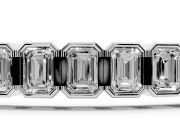 Emerald Cut Lab-Grown Diamond Bezel Tennis Bracelet | Grooved Hinge Links | White Gold