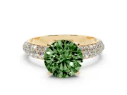 Fancy Green Round Cut Diamond Solitaire Ring Set in Yellow gold with Prong Setting and Pavé-Set Band