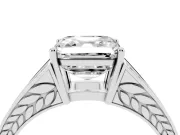 Asscher Cut Diamond Split Shank Ring Set in White gold with Pavé Band and Prong Setting
