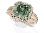 Asscher Cut Halo Split Shank Engagement Ring Setting for a Fancy Green Lab-Grown Diamond | Pavé Shoulders | Yellow Gold