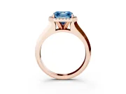 Fancy Blue Asscher Cut Diamond Halo Ring Set in Rose gold with Cathedral Band and Prong Setting