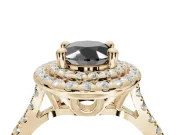 Fancy Black Oval Lab-Grown Diamond Double Halo Statement Ring Set in Yellow Gold with Pavé Band