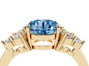 Round Cluster Side Stone Engagement Ring Setting for a Fancy Blue Lab-Grown Diamond | Yellow Gold