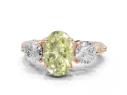 Oval Three Stone Engagement Ring Setting for a Fancy Yellow Lab-Grown Diamond | Tapered Pave Band | Rose Gold