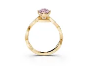 Fancy Pink Marquise Cut Diamond Twist Band Solitaire Ring Set in Yellow gold with Leaf Prong Setting and Accent Stones