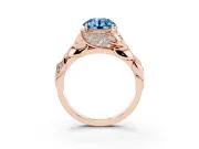 Fancy Blue Round Cut Diamond Leaf-Inspired Engagement Ring Set in Rose gold with Round Accents