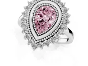 Fancy Pink Pear Cut Diamond Halo Ring Set in Silver with Milgrain Edge and Round Prong Setting