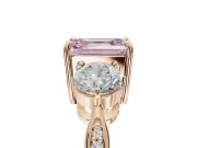 Emerald Cut Three Stone Engagement Ring Setting for a Fancy Pink Lab-Grown Diamond | Tapered Pave Band | Rose Gold