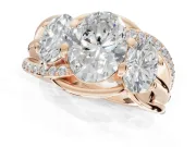 Oval Three Stone Split Shank Engagement Ring Setting | Matching Sides | Rose Gold