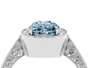 Oval Vintage Milgrain Halo Engagement Ring Setting for a Fancy Blue Lab-Grown Diamond | Side Stones and Pave | Platinum