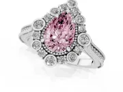 Pear-Shaped Scalloped Halo Engagement Ring Setting for a Fancy Pink Lab-Grown Diamond | Milgrain Edges | White Gold