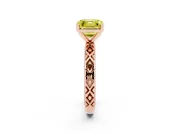 Fancy Yellow Asscher Cut Diamond Solitaire Ring Set in Rose gold with Milgrain and Black Enamel X Pattern Band