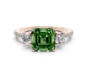 Asscher Cut Three Stone Engagement Ring Setting for a Fancy Green Lab-Grown Diamond | Pave Shoulders | Rose Gold