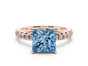 Princess Cut Pavé Solitaire Engagement Ring Setting for a Fancy Blue Lab-Grown Diamond | Rose Gold