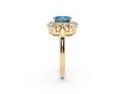 Radiant Cut Cluster Halo Engagement Ring Setting for a Fancy Blue Lab-Grown Diamond | Large Round Accents | Yellow Gold