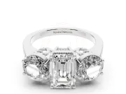 Emerald Cut Diamond Three-Stone Engagement Ring Set in Platinum with Polished Band