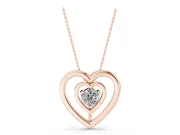 Round Lab-Grown Diamond Double Heart Pendant Necklace | Open Heart Frame | Rose Gold