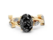 Oval Twisted Vine Engagement Ring Setting for a Black Center | Marquise Side Stones | Yellow Gold