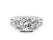Cushion Cut Hidden Halo Three Stone Engagement Ring Setting | Pave Gallery | Sterling Silver