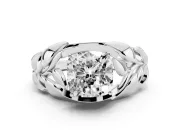 Cushion Cut Leaf Bypass Engagement Ring Setting | Pave Leaf Accents | White Gold