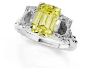 Fancy Yellow Emerald Cut Diamond Three-Stone Ring Set in Silver with Braided Band