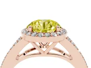 Round Halo Engagement Ring Setting for a Fancy Yellow Lab-Grown Diamond | Pave Split Shank | Rose Gold