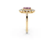 Emerald Cut Floral Double Halo Engagement Ring Setting for a Fancy Pink Lab-Grown Diamond | Plain Band | Yellow Gold
