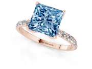 Princess Cut Pave Engagement Ring Setting for a Fancy Blue Lab-Grown Diamond | Slim Band | Rose Gold