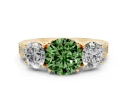 Round Vintage Three Stone Engagement Ring Setting for a Fancy Green Lab-Grown Diamond | Yellow Gold
