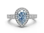 Pear-Shaped Milgrain Halo Engagement Ring Setting for a Fancy Blue Lab-Grown Diamond | Wide Pavé Band | White Gold