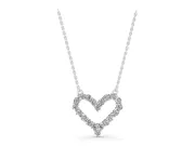Round Lab-Grown Diamond Open Heart Pendant Necklace | Fixed Between Chains | White Gold